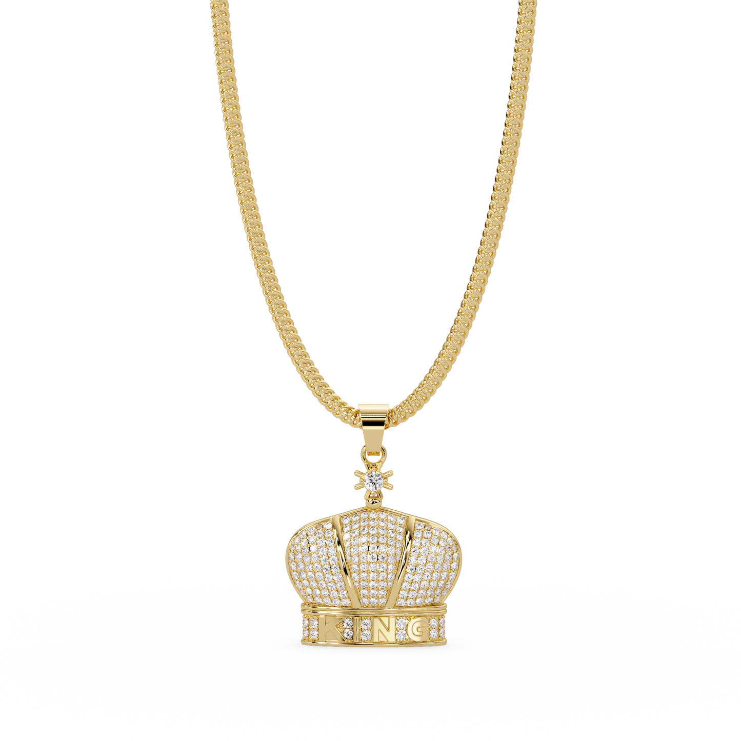 Iced Gold Crown King Lab Grown Diamond Pendant Necklace - HIGHCARAT DIAMONDS