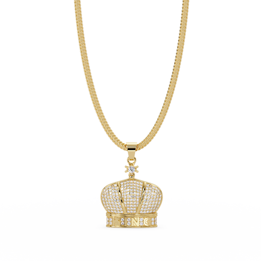Iced Gold Crown King Lab Grown Diamond Pendant Necklace - HIGHCARAT DIAMONDS
