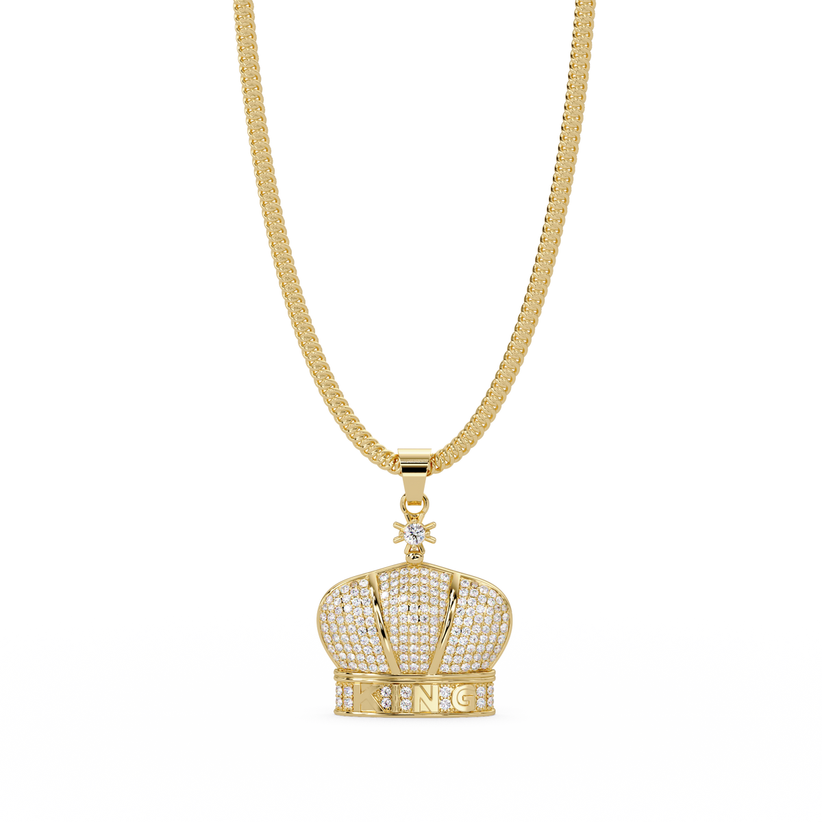 Iced Gold Crown King Lab Grown Diamond Pendant Necklace - HIGHCARAT DIAMONDS