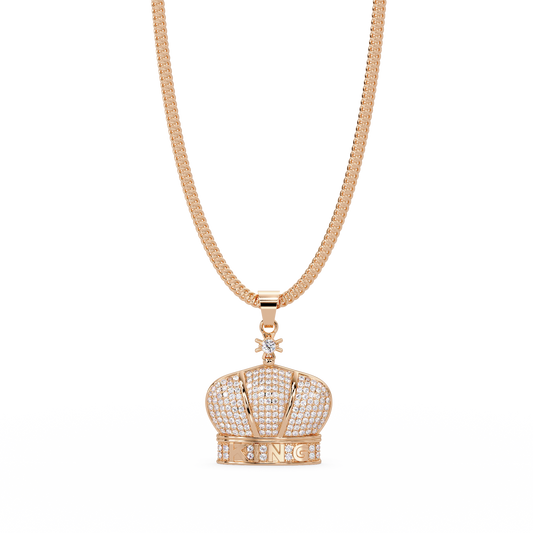 Iced Gold Crown King Lab Grown Diamond Pendant Necklace - HIGHCARAT DIAMONDS