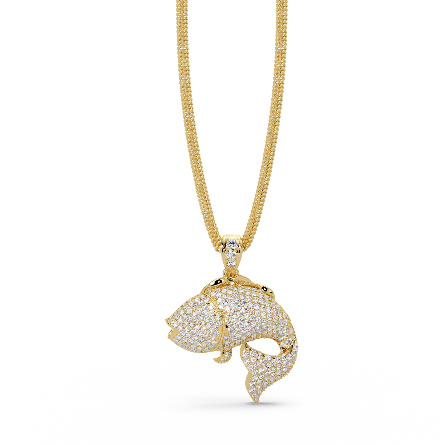 Iced Gold Fish Lab grown Diamond Pendant Necklace - HIGHCARAT DIAMONDS