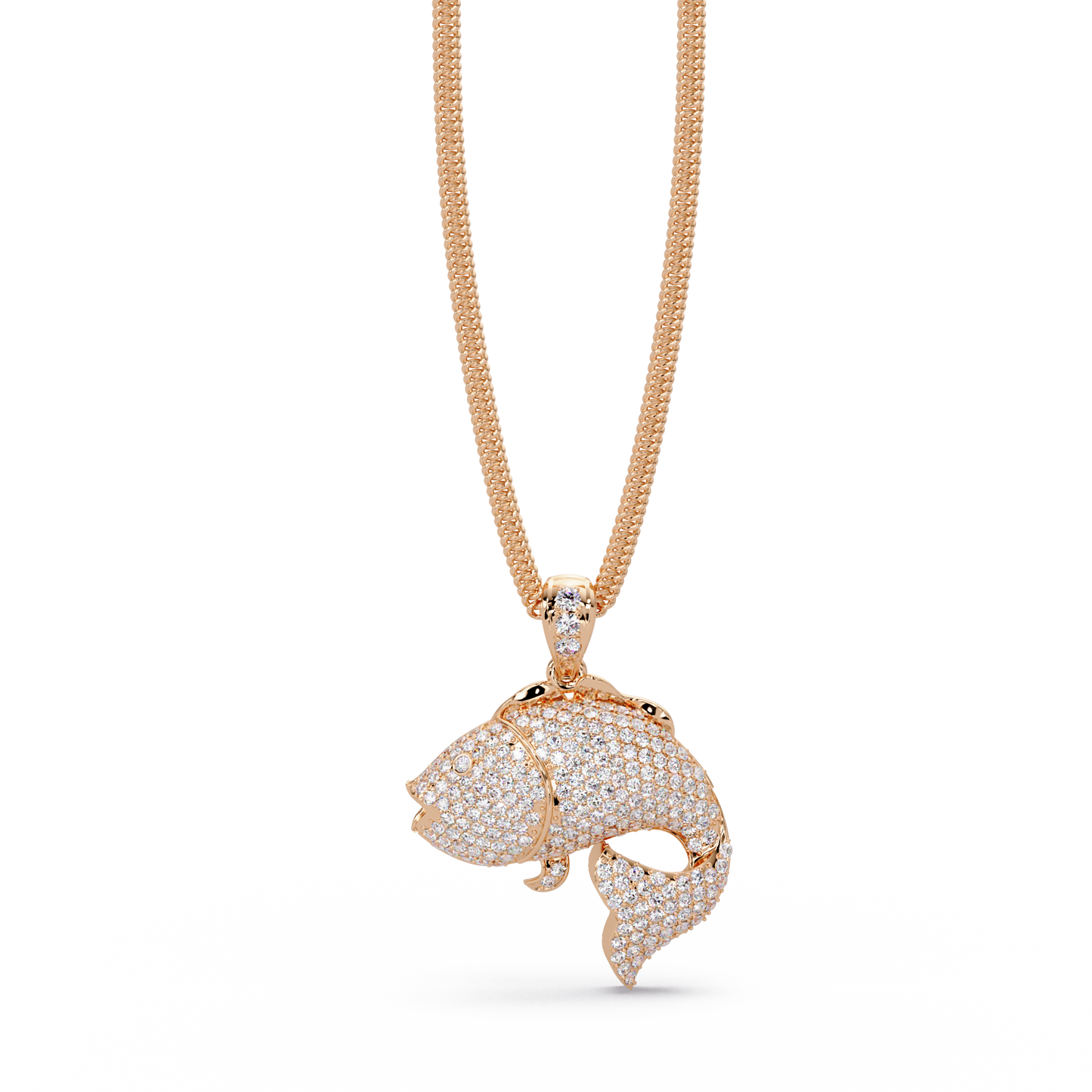 Iced Gold Fish Lab grown Diamond Pendant Necklace - HIGHCARAT DIAMONDS