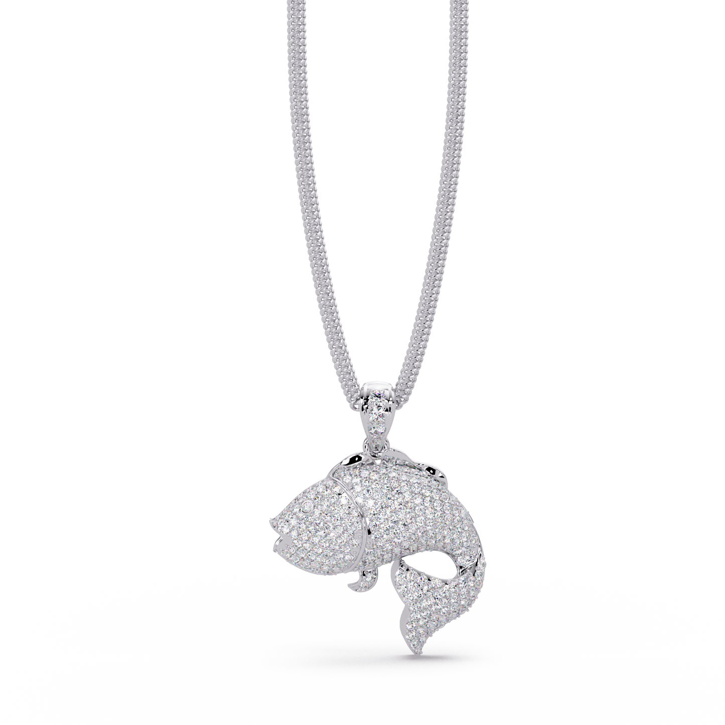 Iced Gold Fish Lab grown Diamond Pendant Necklace - HIGHCARAT DIAMONDS