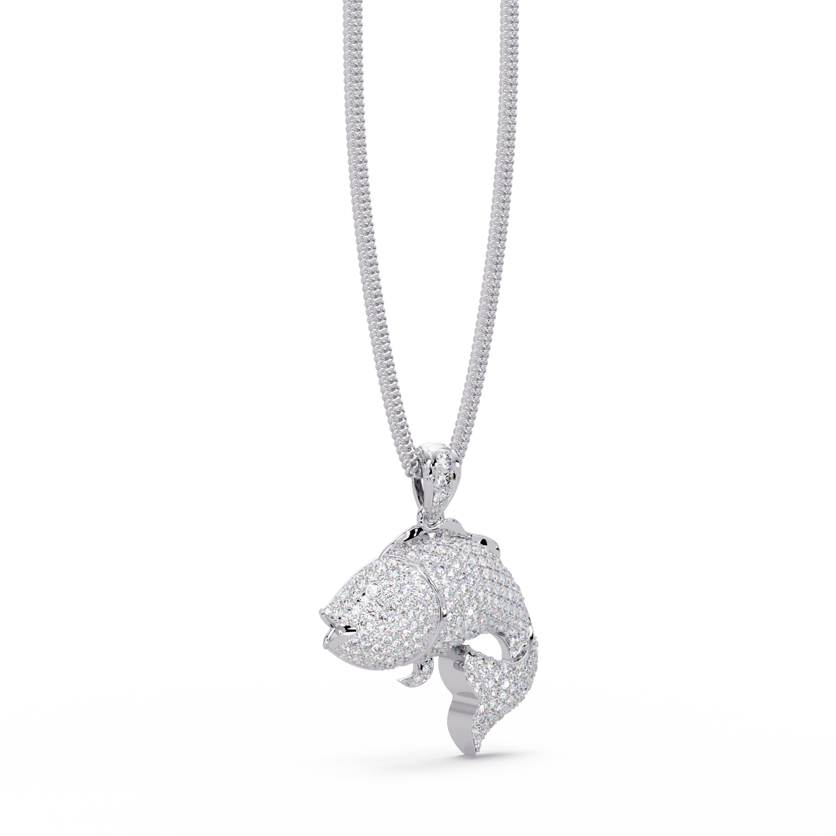 Iced Gold Fish Lab grown Diamond Pendant Necklace - HIGHCARAT DIAMONDS
