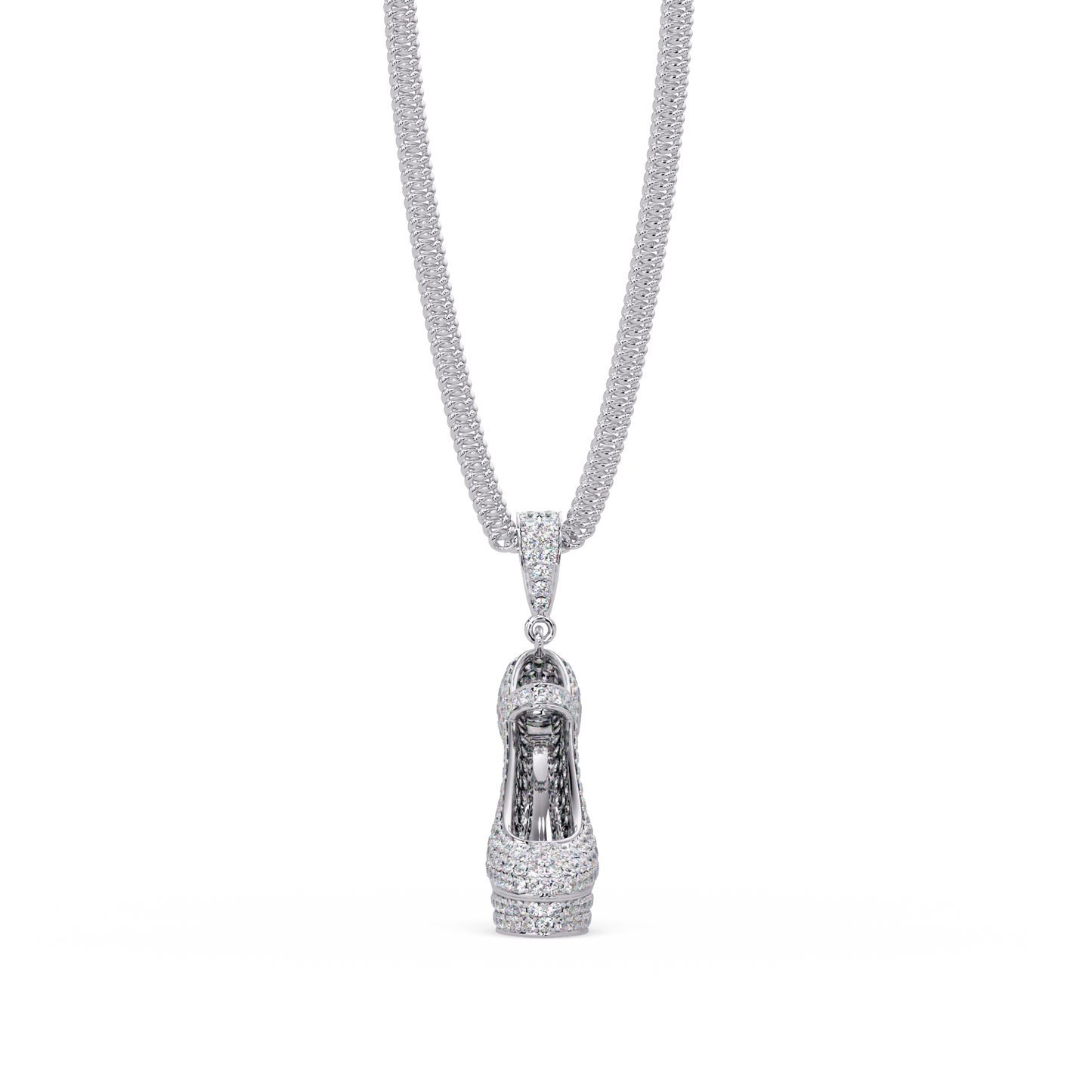 Iced High Heel Shoe Lab Grown Diamond Pendant Necklace - HIGHCARAT DIAMONDS