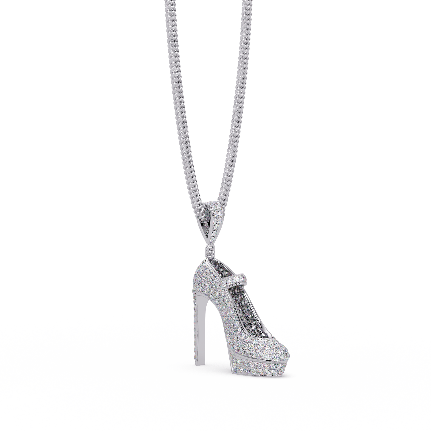 Iced High Heel Shoe Lab Grown Diamond Pendant Necklace - HIGHCARAT DIAMONDS
