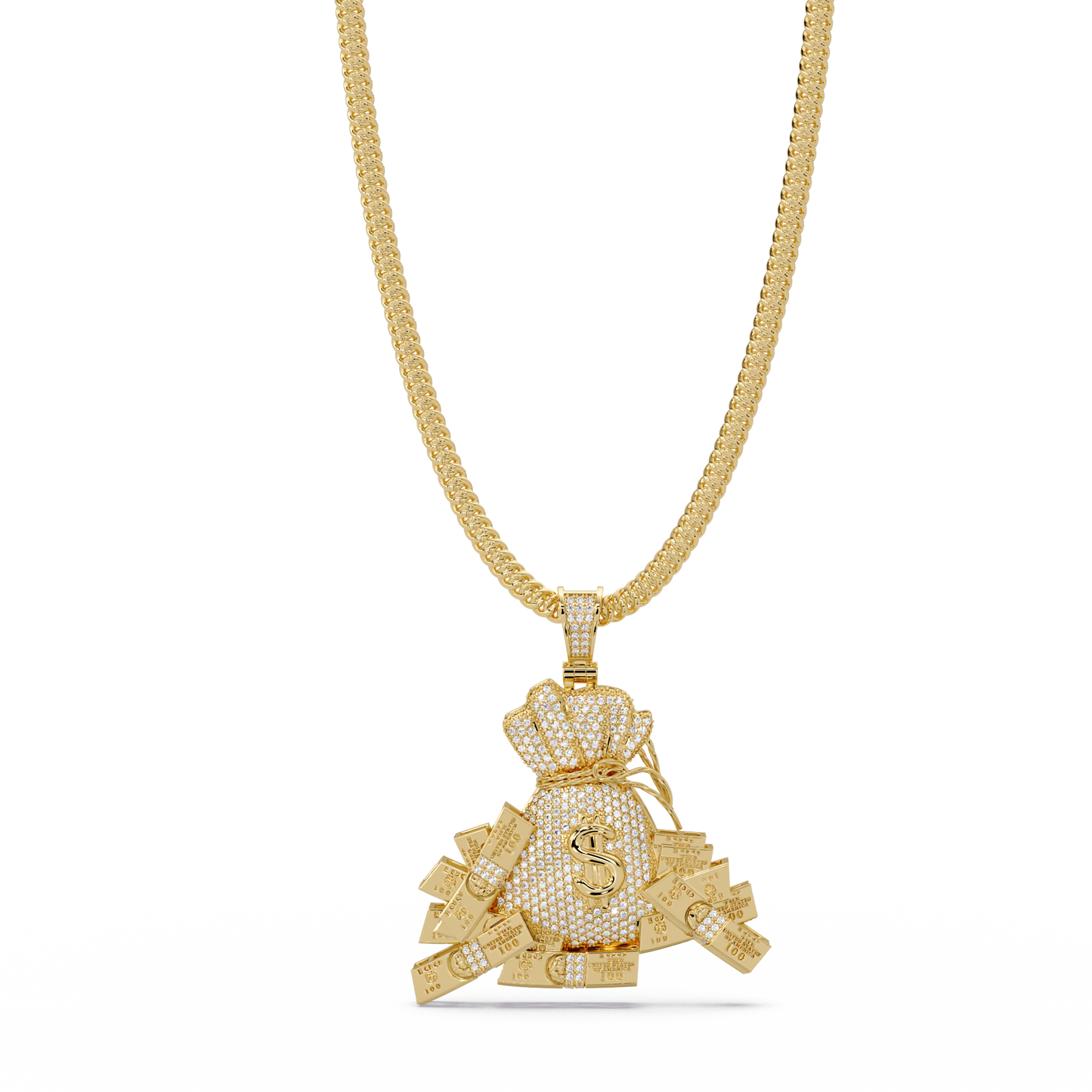 Iced Money Bag Lab Grown Diamond Bar Charm Pendant - HIGHCARAT DIAMONDS
