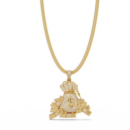 Iced Money Bag Lab Grown Diamond Bar Charm Pendant - HIGHCARAT DIAMONDS