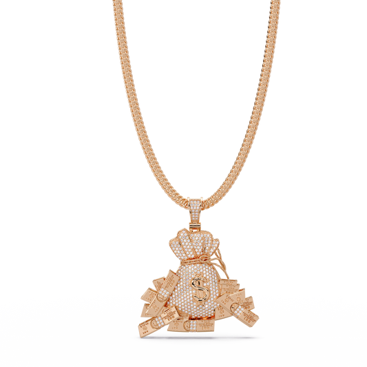 Iced Money Bag Lab Grown Diamond Bar Charm Pendant - HIGHCARAT DIAMONDS