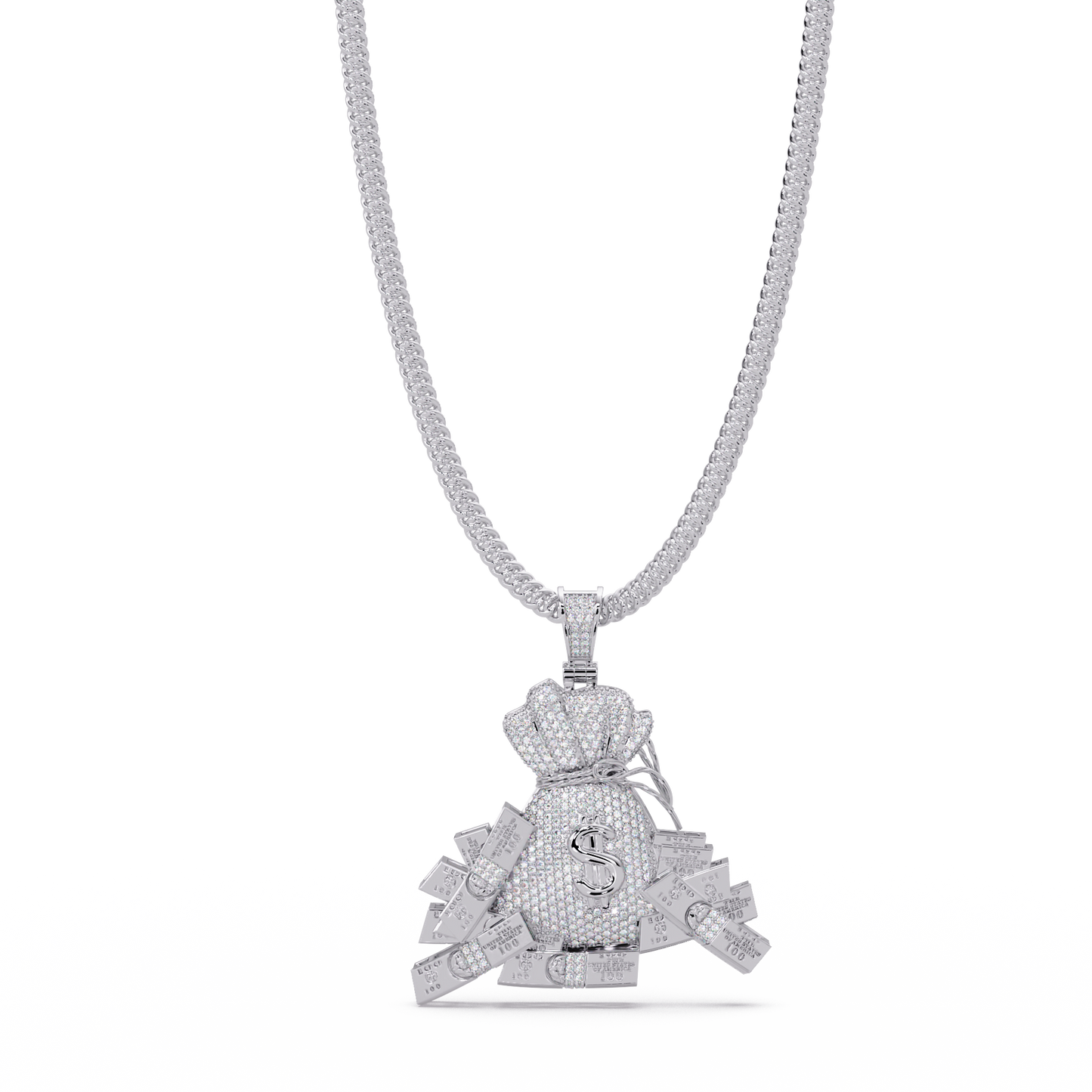 Iced Money Bag Lab Grown Diamond Bar Charm Pendant - HIGHCARAT DIAMONDS