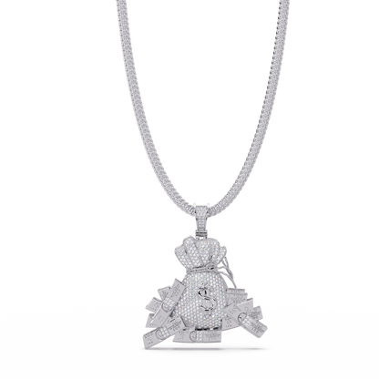 Iced Money Bag Lab Grown Diamond Bar Charm Pendant - HIGHCARAT DIAMONDS