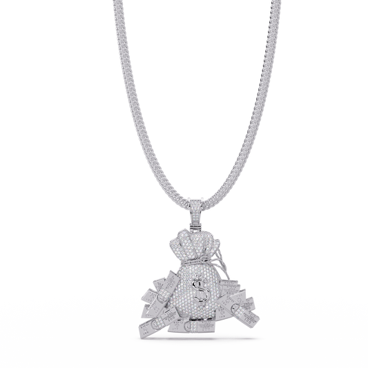 Iced Money Bag Lab Grown Diamond Bar Charm Pendant - HIGHCARAT DIAMONDS