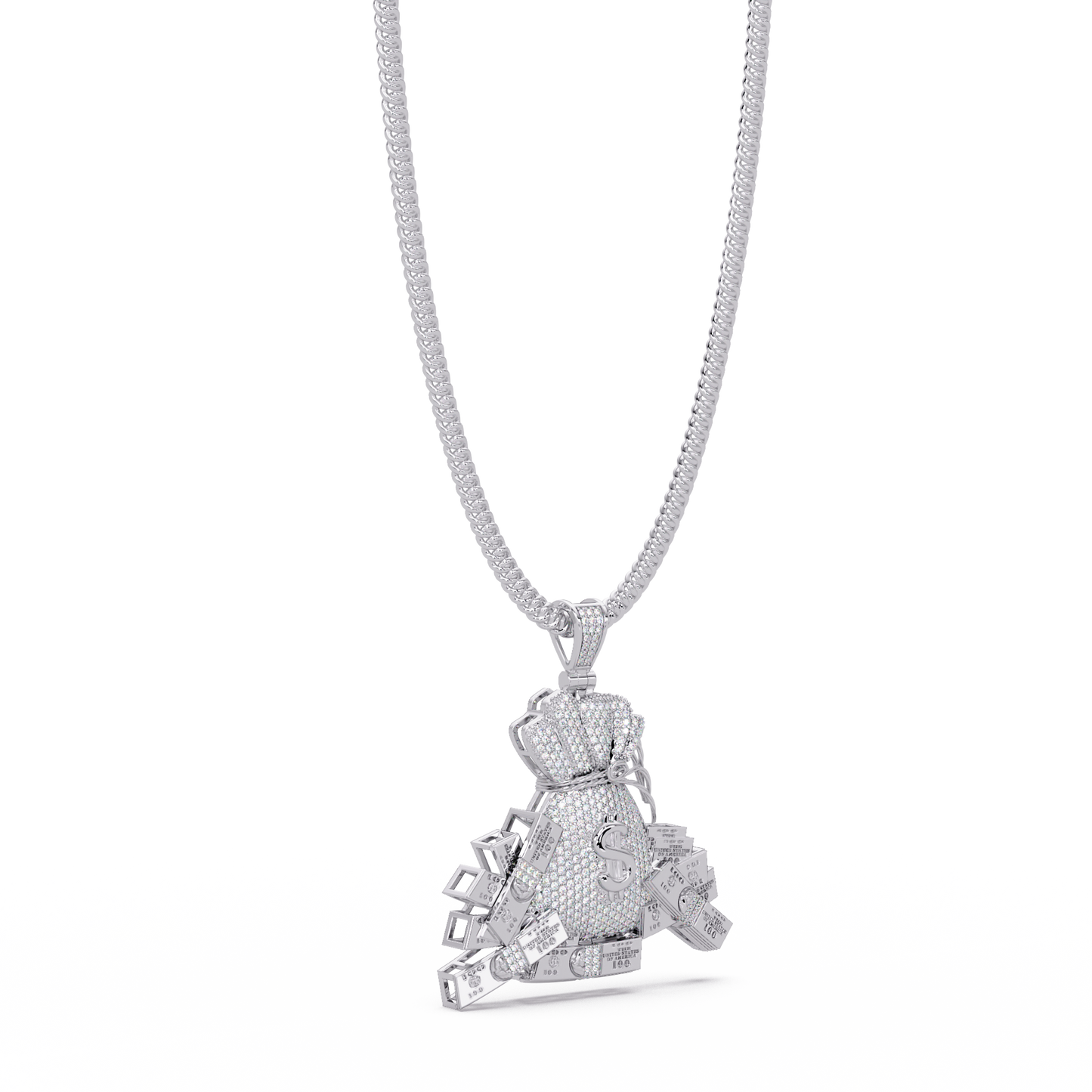 Iced Money Bag Lab Grown Diamond Bar Charm Pendant - HIGHCARAT DIAMONDS