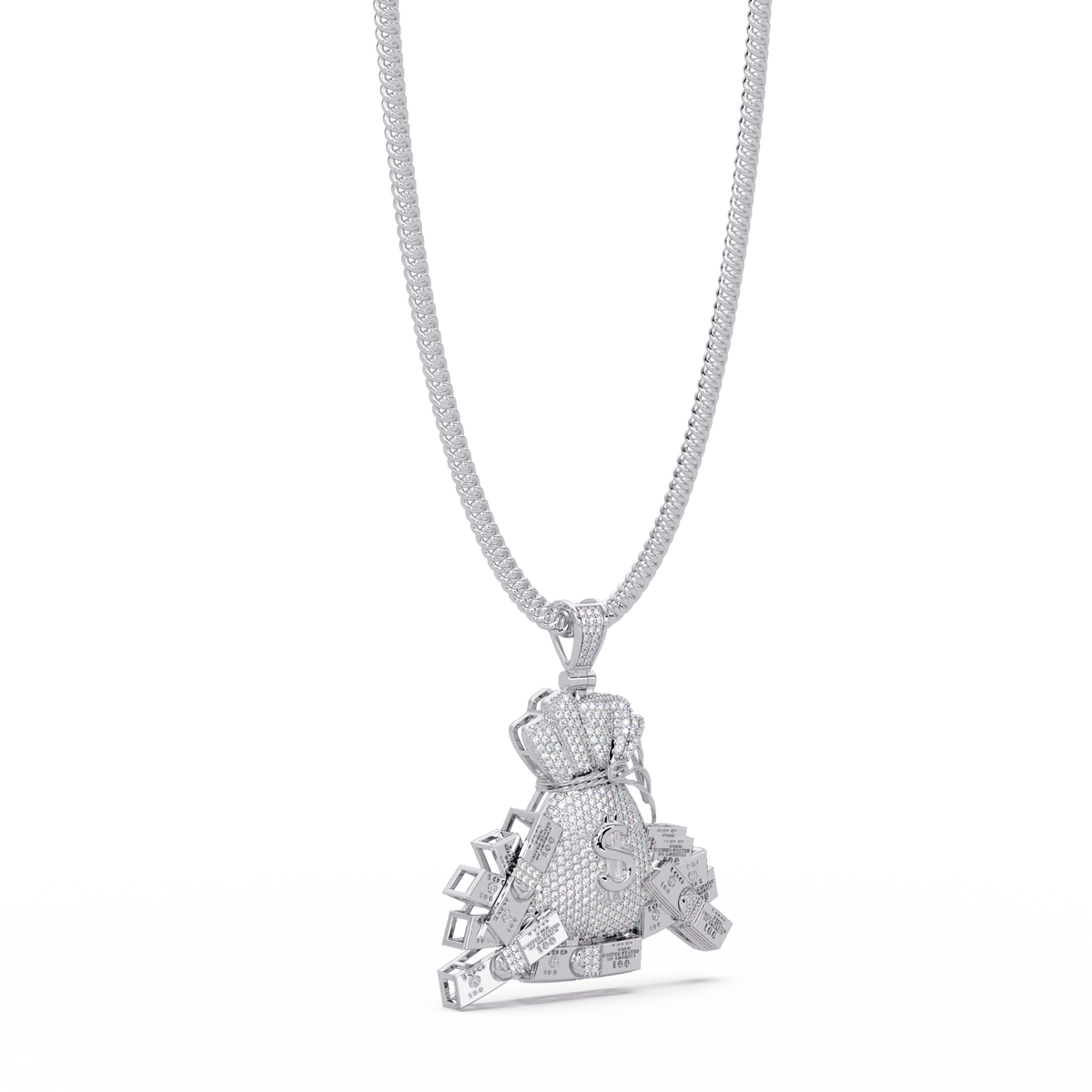 Iced Money Bag Lab Grown Diamond Bar Charm Pendant - HIGHCARAT DIAMONDS
