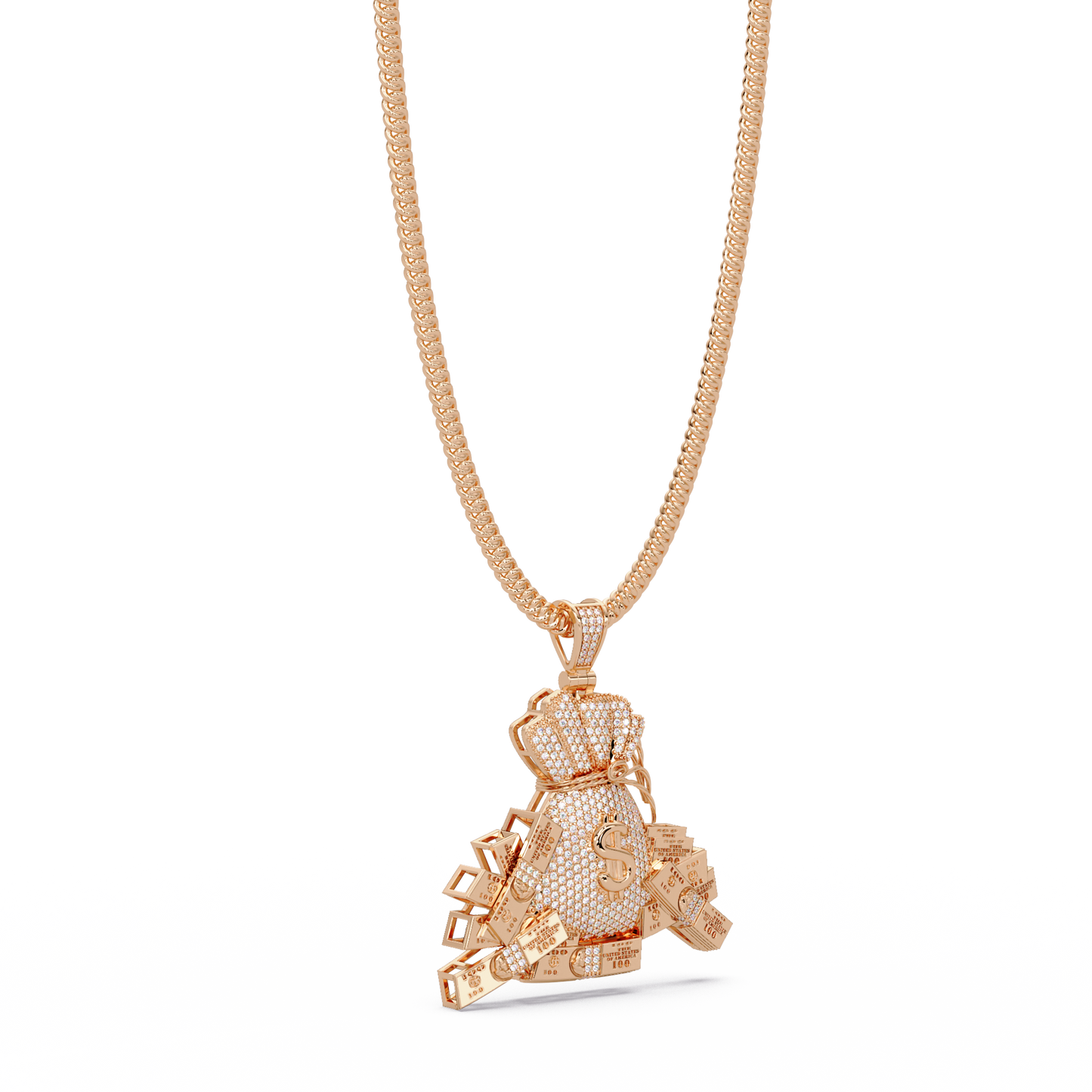 Iced Money Bag Lab Grown Diamond Bar Charm Pendant - HIGHCARAT DIAMONDS