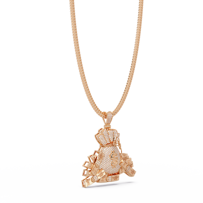 Iced Money Bag Lab Grown Diamond Bar Charm Pendant - HIGHCARAT DIAMONDS