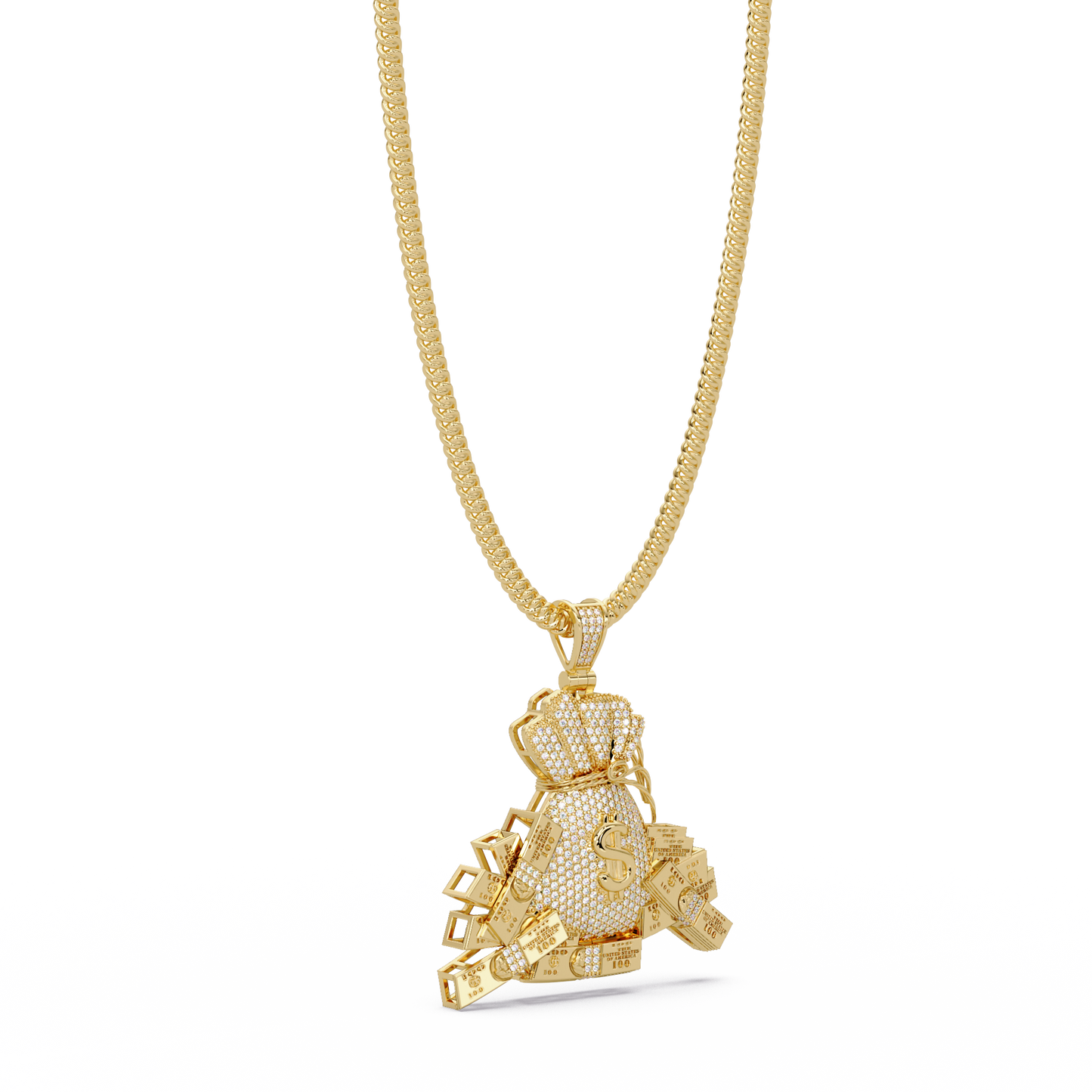 Iced Money Bag Lab Grown Diamond Bar Charm Pendant - HIGHCARAT DIAMONDS