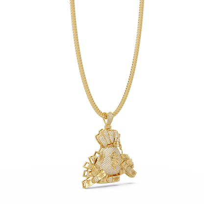 Iced Money Bag Lab Grown Diamond Bar Charm Pendant - HIGHCARAT DIAMONDS