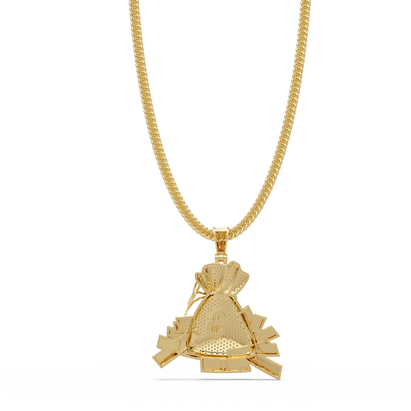 Iced Money Bag Lab Grown Diamond Bar Charm Pendant - HIGHCARAT DIAMONDS