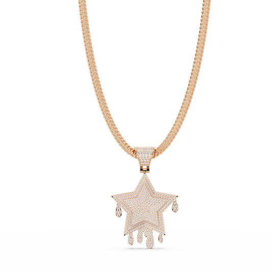 Iced Out Dripping Star Lab grown Diamond Pendant Necklace - HIGHCARAT DIAMONDS