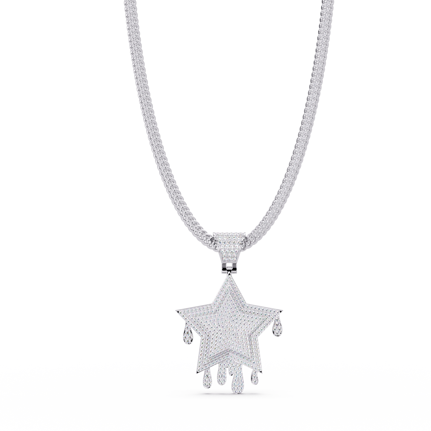 Iced Out Dripping Star Lab grown Diamond Pendant Necklace - HIGHCARAT DIAMONDS