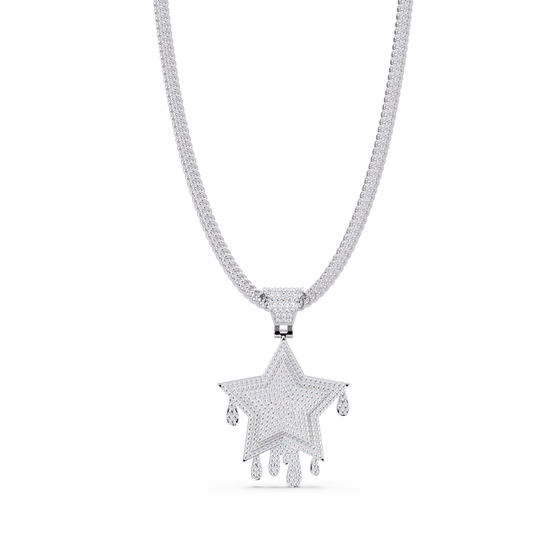 Iced Out Dripping Star Lab grown Diamond Pendant Necklace - HIGHCARAT DIAMONDS