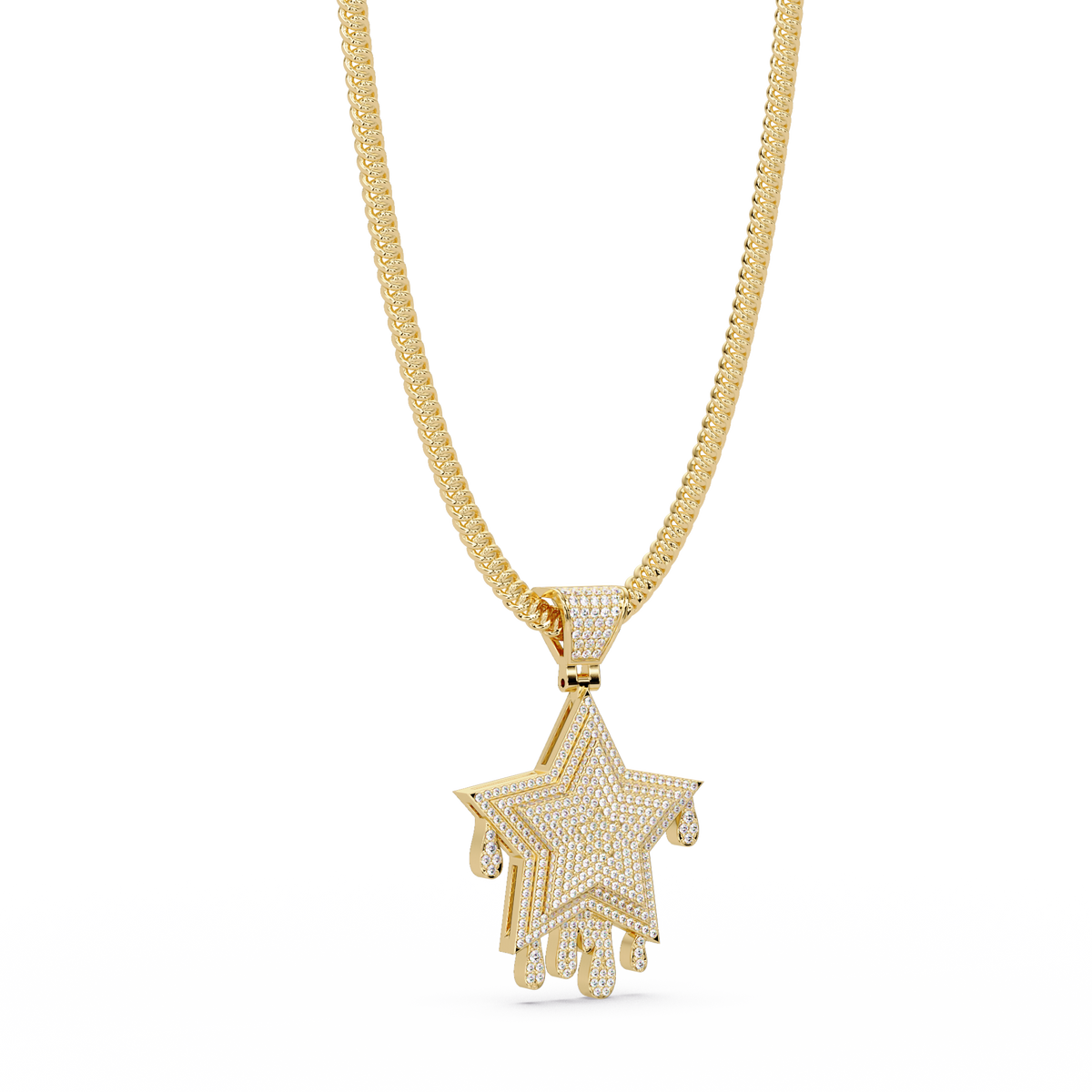 Iced Out Dripping Star Lab grown Diamond Pendant Necklace - HIGHCARAT DIAMONDS
