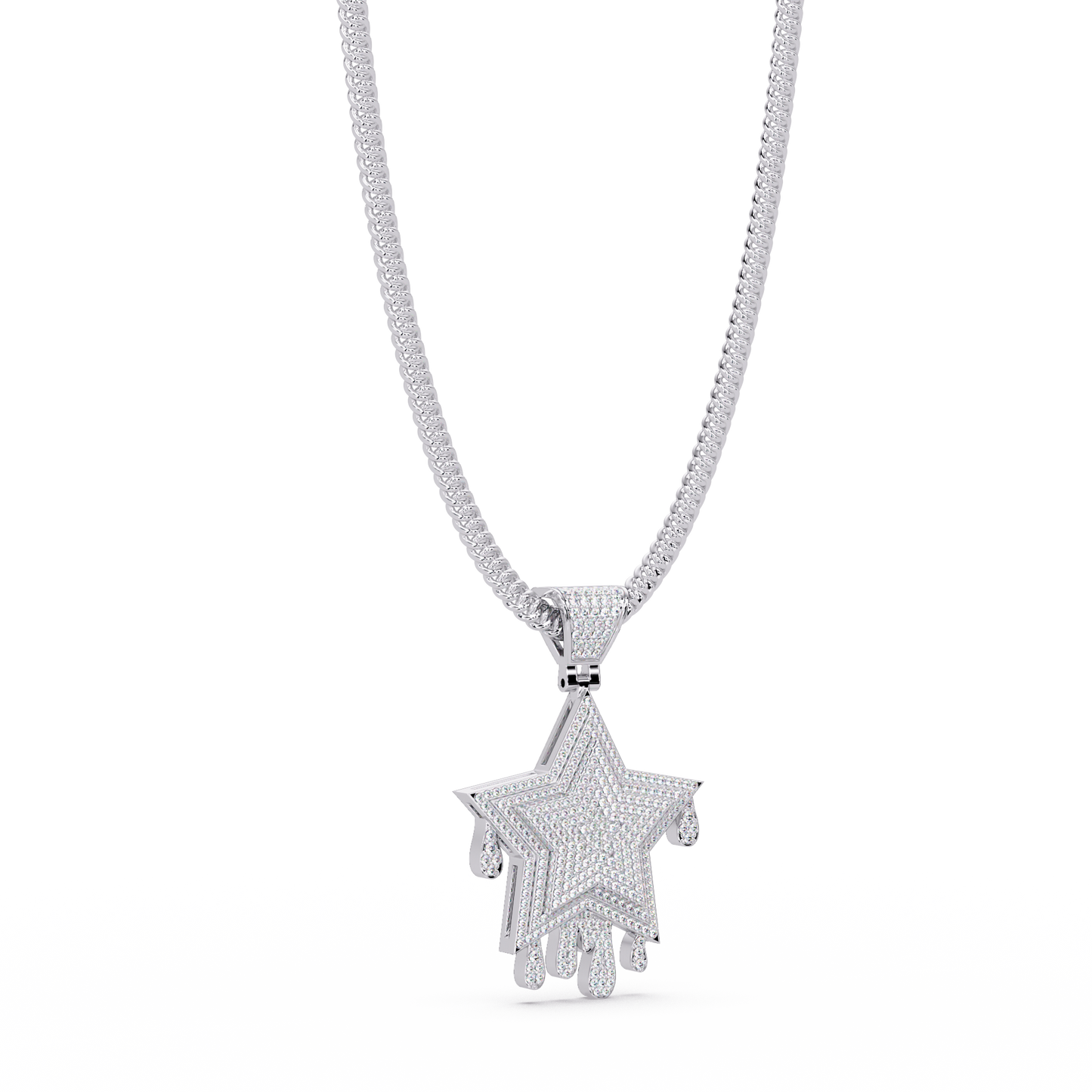 Iced Out Dripping Star Lab grown Diamond Pendant Necklace - HIGHCARAT DIAMONDS