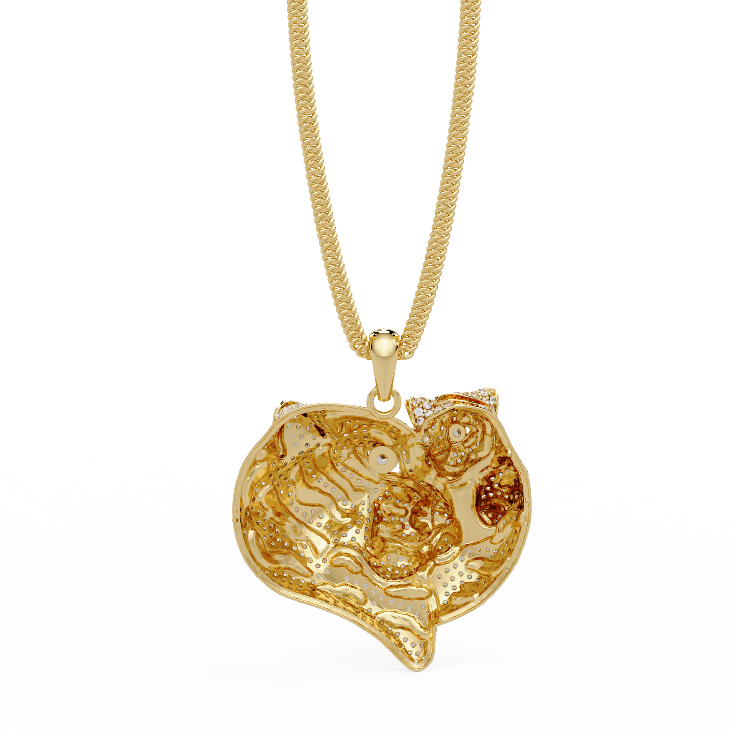 Iced Tiger Face Gold Lab Grown Diamond Pendant - HIGHCARAT DIAMONDS