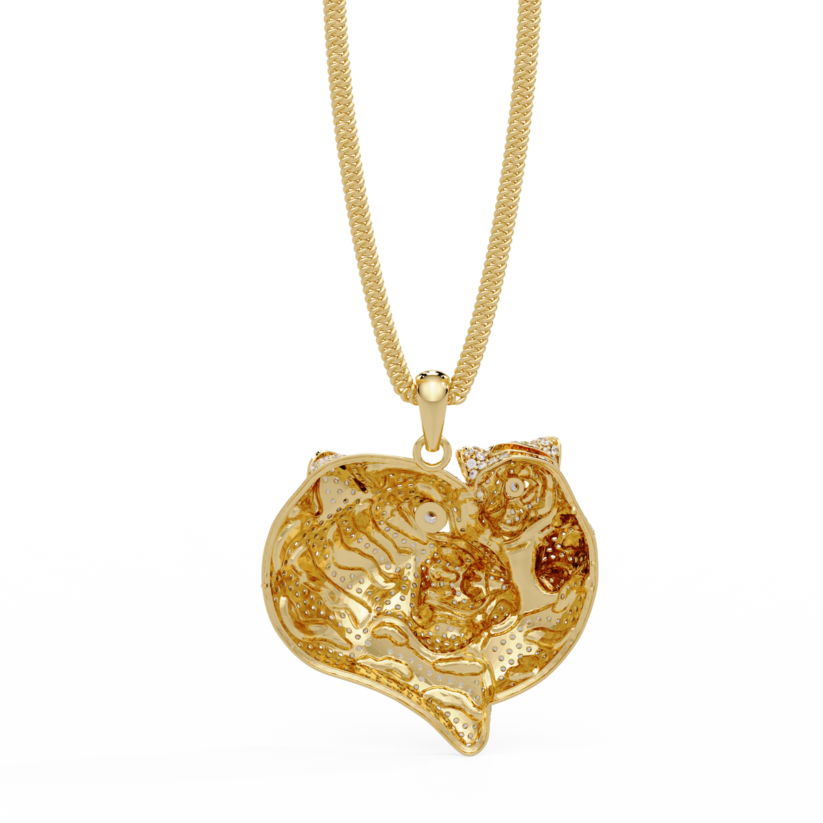 Iced Tiger Face Gold Lab Grown Diamond Pendant - HIGHCARAT DIAMONDS