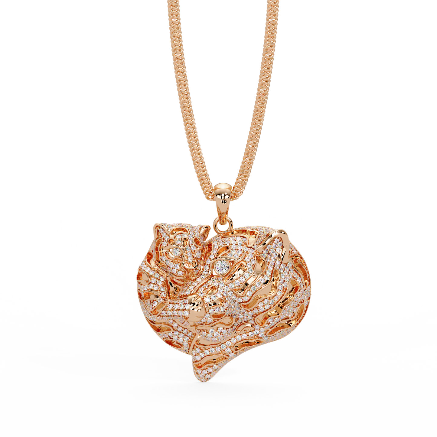 Iced Tiger Face Gold Lab Grown Diamond Pendant - HIGHCARAT DIAMONDS