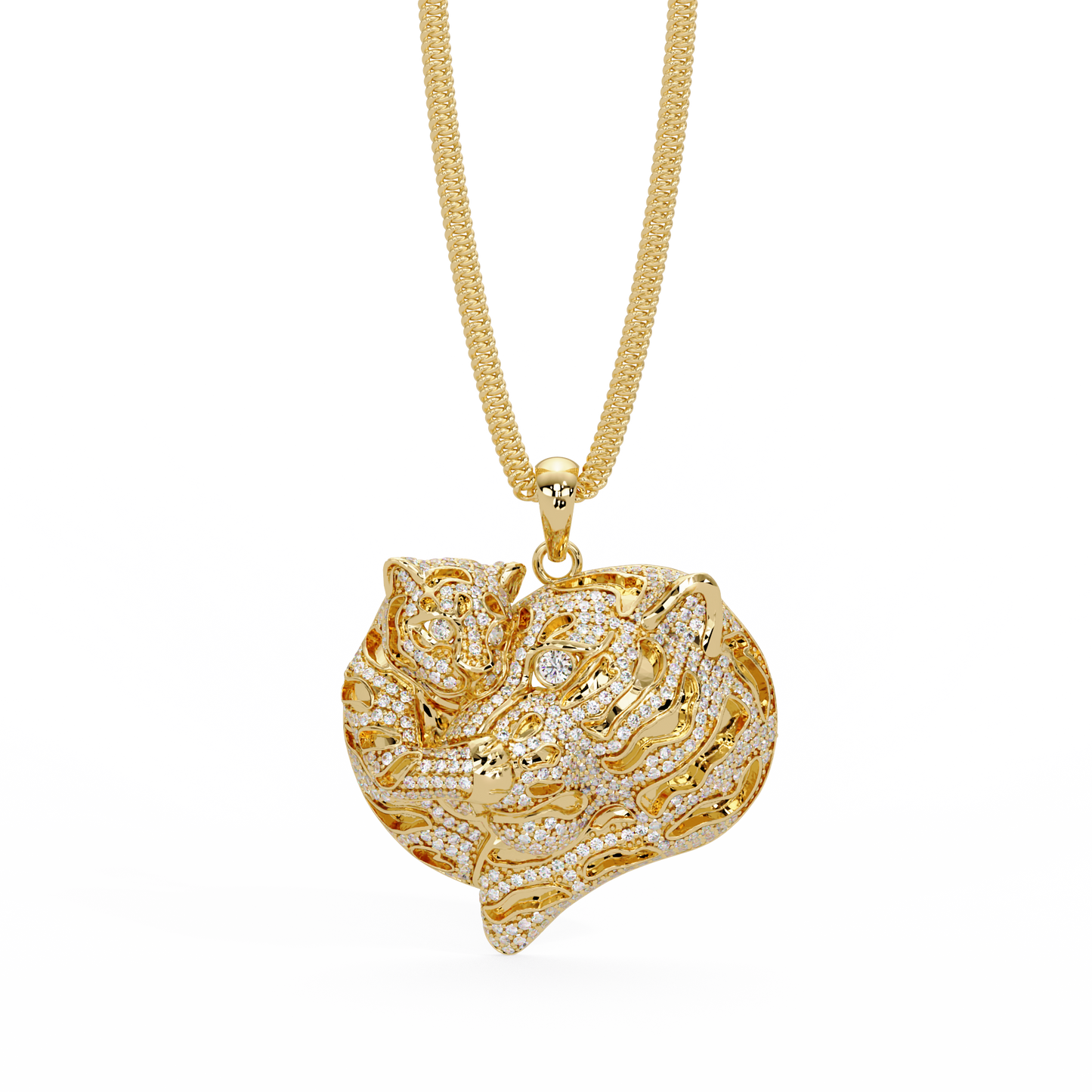 Iced Tiger Face Gold Lab Grown Diamond Pendant - HIGHCARAT DIAMONDS