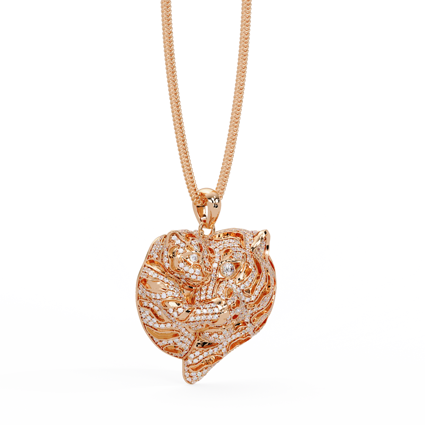 Iced Tiger Face Gold Lab Grown Diamond Pendant - HIGHCARAT DIAMONDS