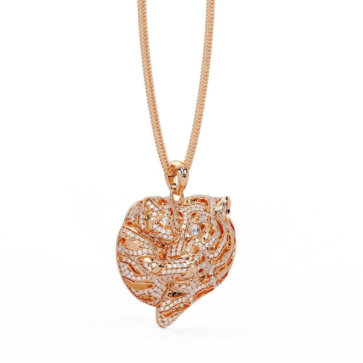 Iced Tiger Face Gold Lab Grown Diamond Pendant - HIGHCARAT DIAMONDS