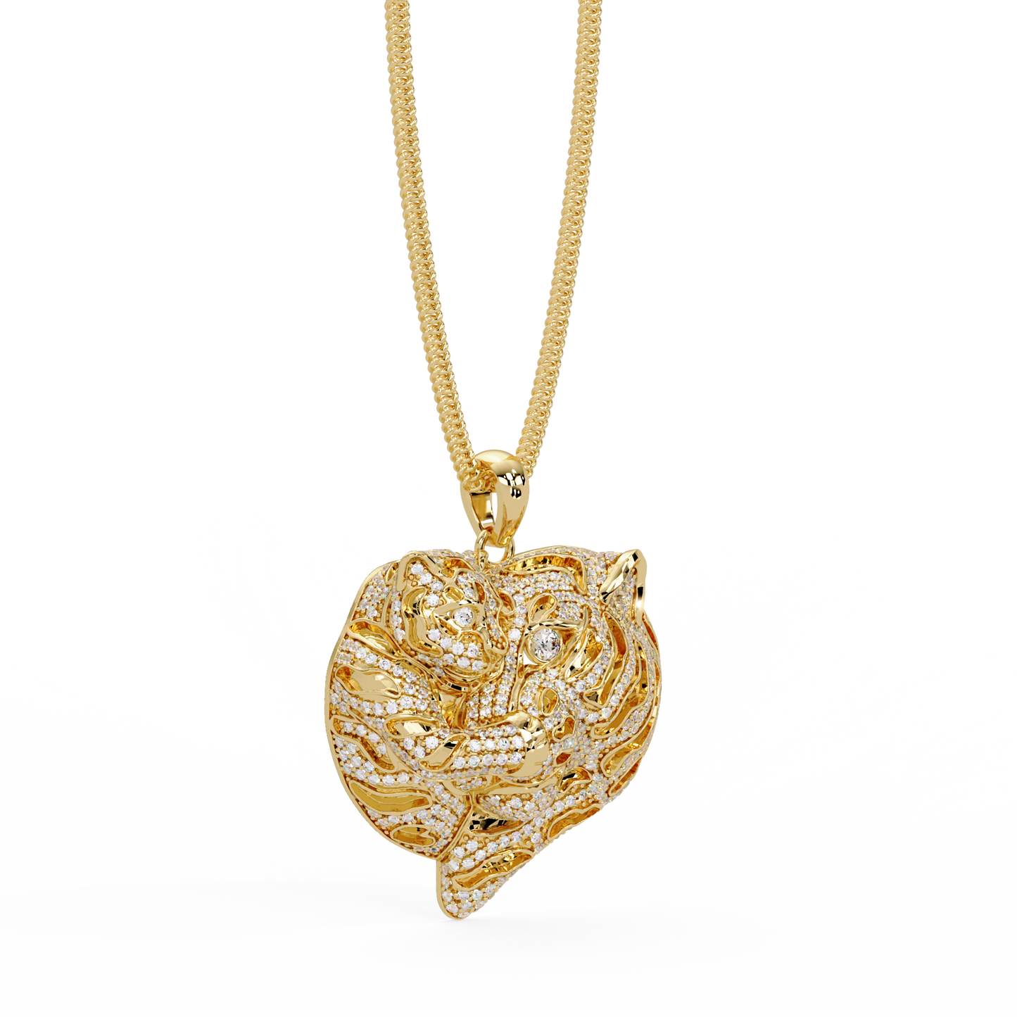 Iced Tiger Face Gold Lab Grown Diamond Pendant - HIGHCARAT DIAMONDS