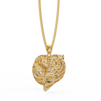 Iced Tiger Face Gold Lab Grown Diamond Pendant - HIGHCARAT DIAMONDS