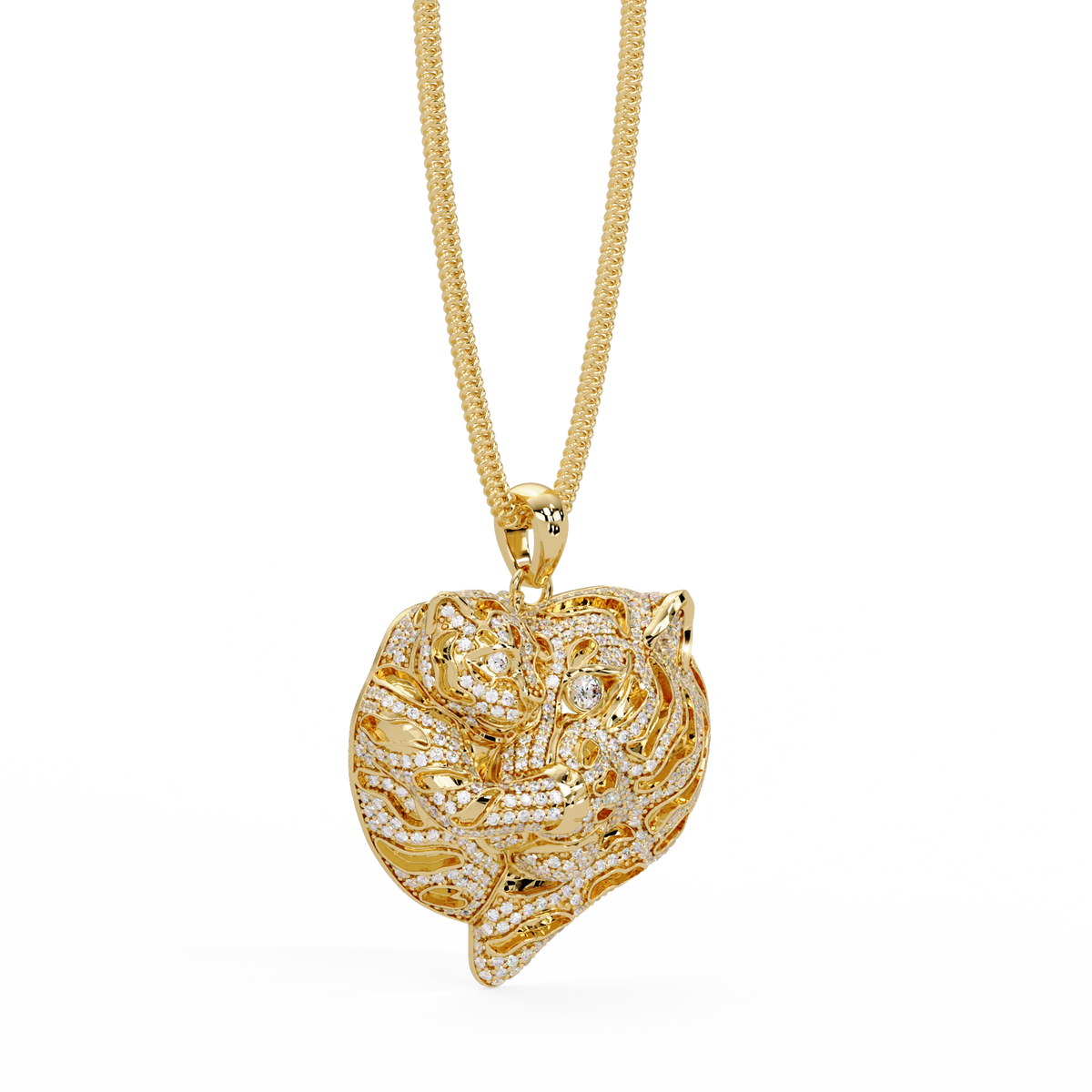 Iced Tiger Face Gold Lab Grown Diamond Pendant - HIGHCARAT DIAMONDS