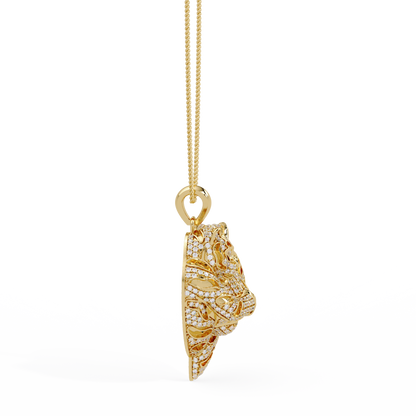 Iced Tiger Face Gold Lab Grown Diamond Pendant - HIGHCARAT DIAMONDS