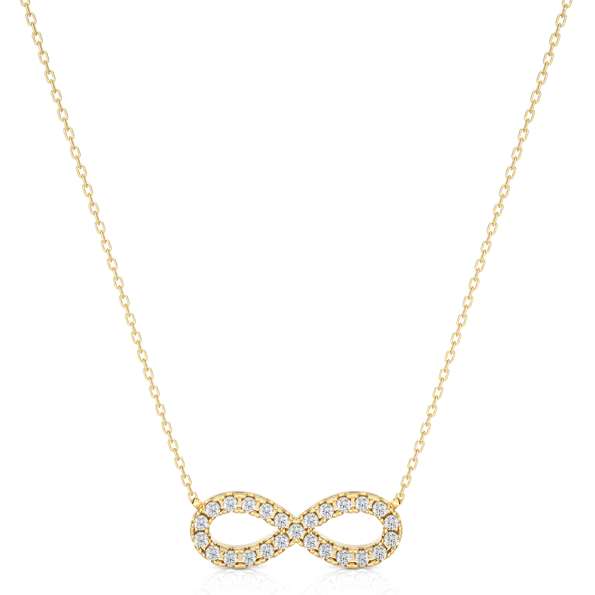 White gold infinity necklace with pavé round diamonds