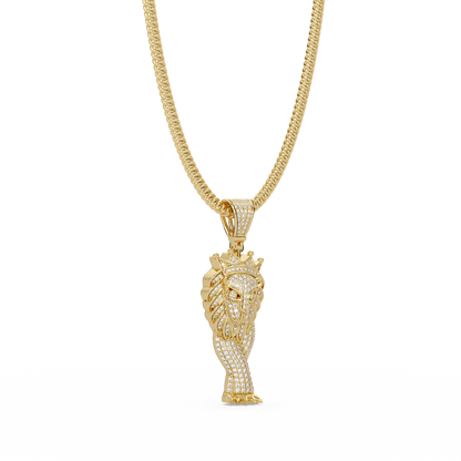 King Lion Head Pendant Lab Grown Diamond 14k Rose Gold Necklace - HIGHCARAT DIAMONDS