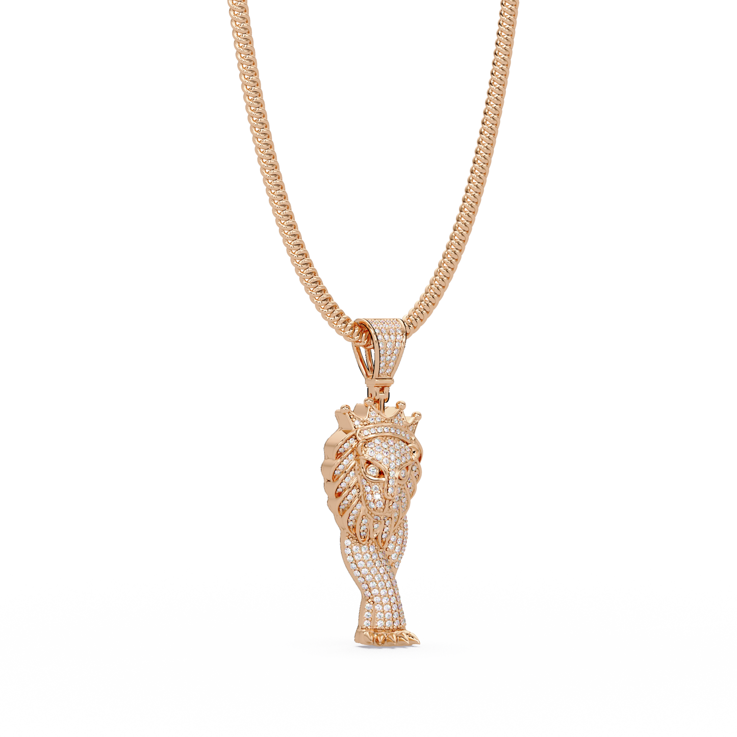 King Lion Head Pendant Lab Grown Diamond 14k Rose Gold Necklace - HIGHCARAT DIAMONDS