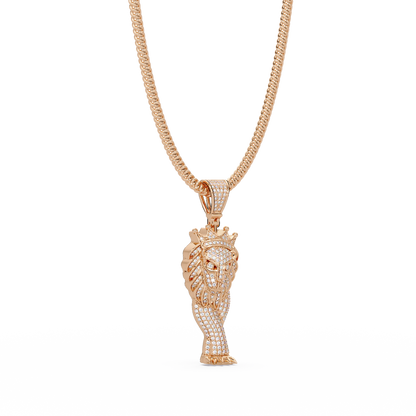 King Lion Head Pendant Lab Grown Diamond 14k Rose Gold Necklace - HIGHCARAT DIAMONDS
