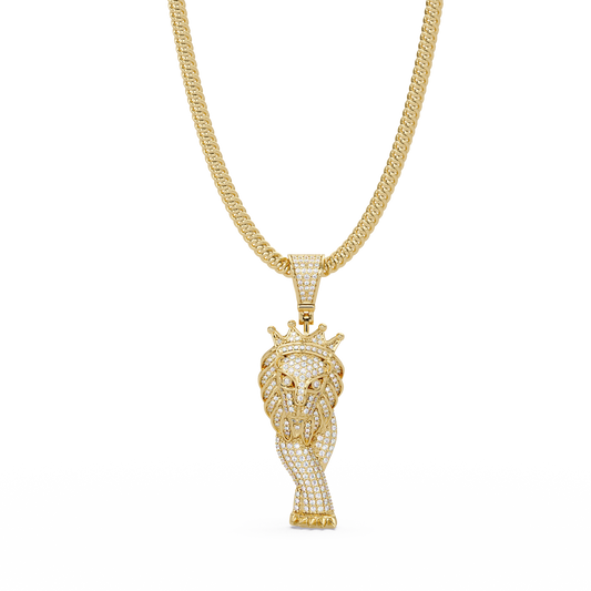 King Lion Head Pendant Lab Grown Diamond 14k Rose Gold Necklace - HIGHCARAT DIAMONDS