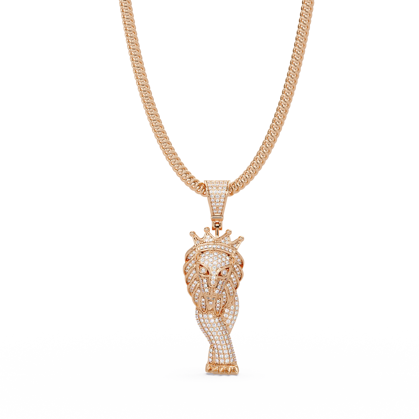 King Lion Head Pendant Lab Grown Diamond 14k Rose Gold Necklace - HIGHCARAT DIAMONDS