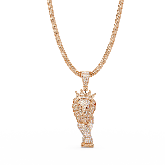 King Lion Head Pendant Lab Grown Diamond 14k Rose Gold Necklace - HIGHCARAT DIAMONDS