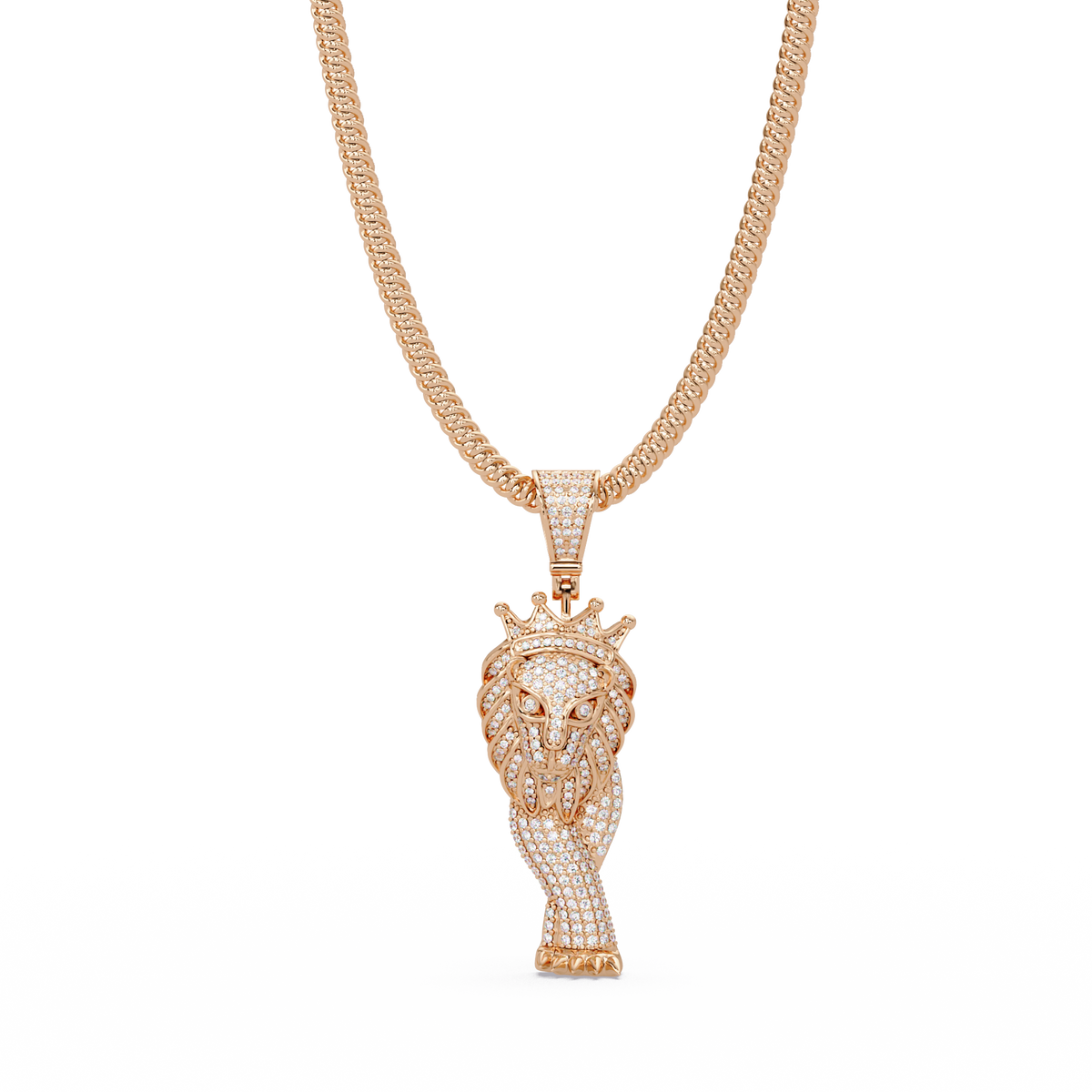King Lion Head Pendant Lab Grown Diamond 14k Rose Gold Necklace - HIGHCARAT DIAMONDS
