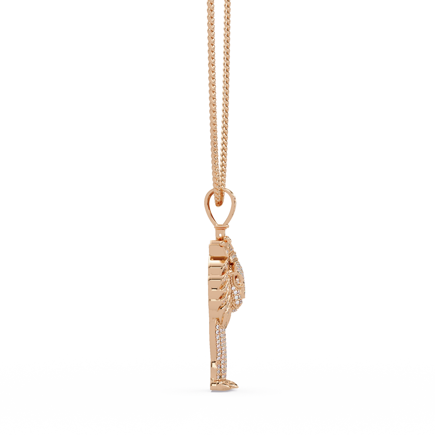 King Lion Head Pendant Lab Grown Diamond 14k Rose Gold Necklace - HIGHCARAT DIAMONDS