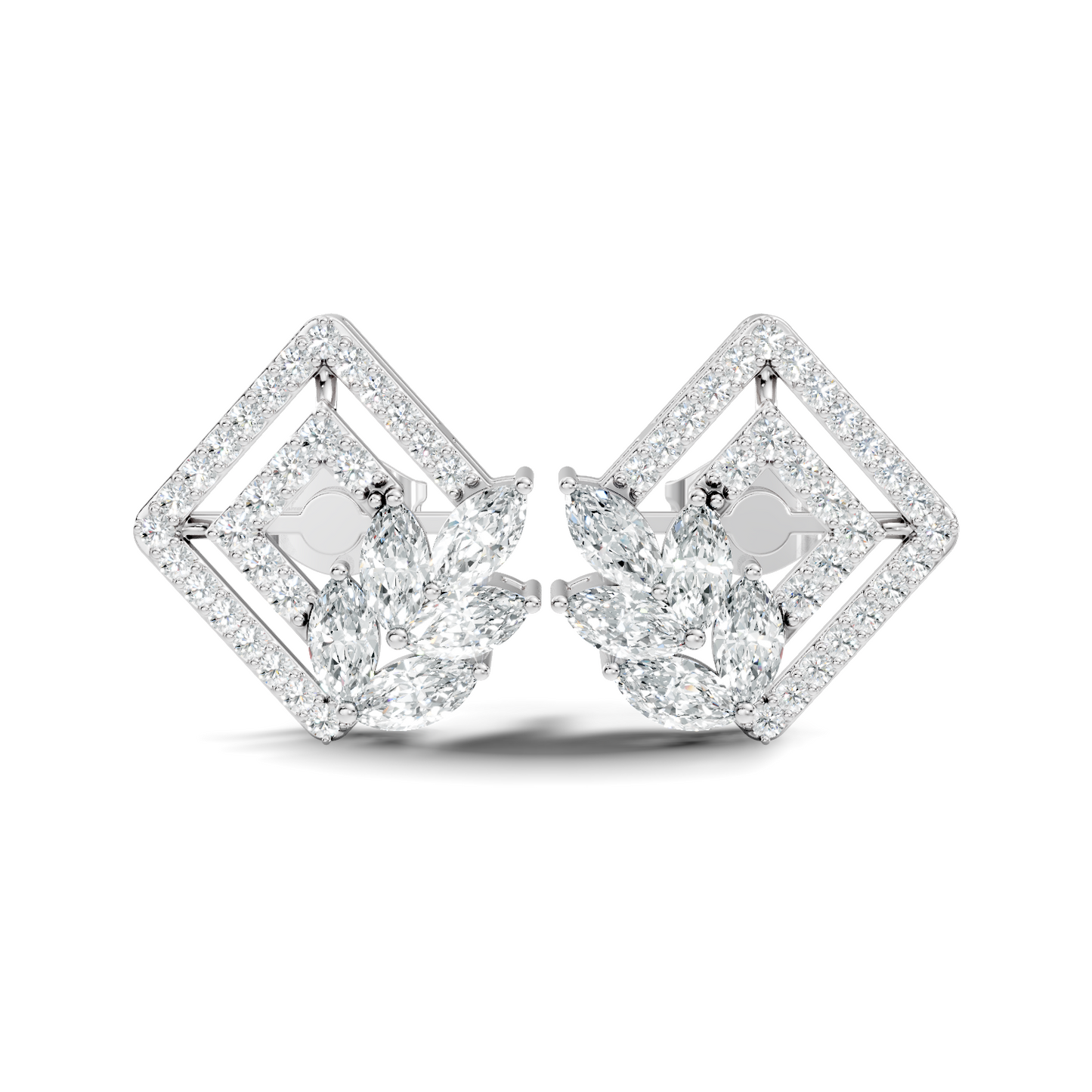Round & Marquise shape Lab Grown-Natural Diamond 14k Solid Rose Gold Earrings For Women - HIGHCARAT DIAMONDS