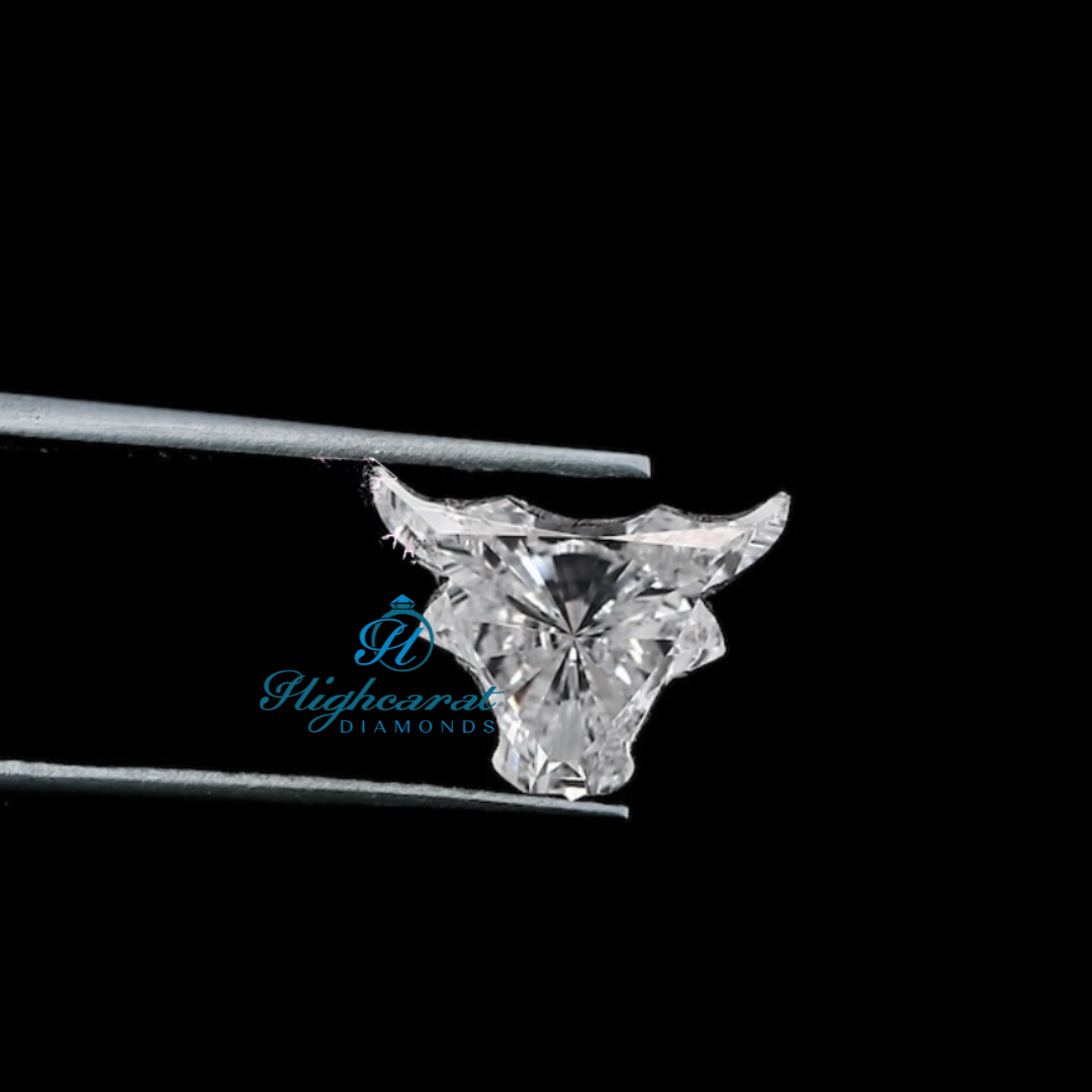 Unique bull head cut loose diamond with precision crafted horn details