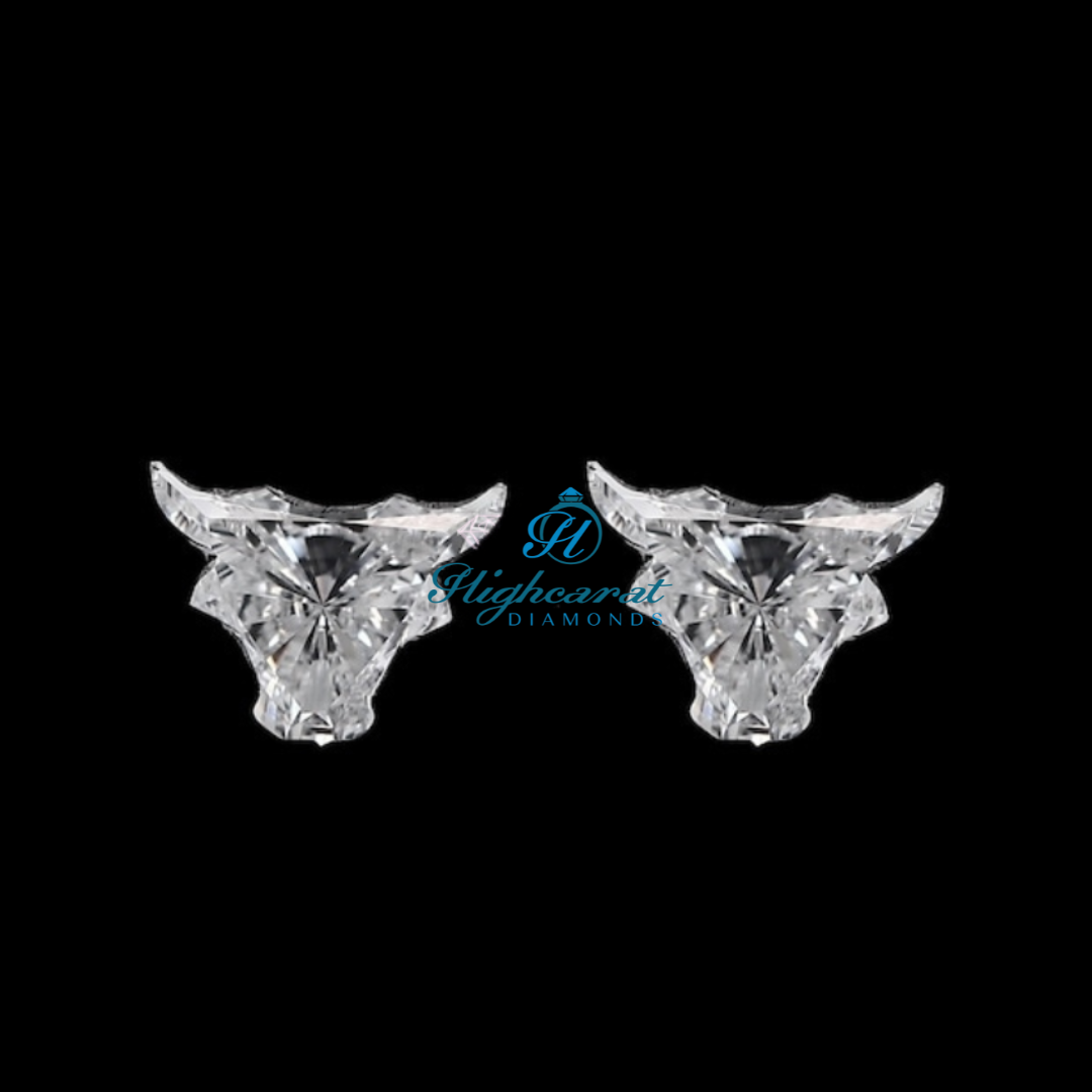 Animal inspired bull shape lab grown diamond with brilliant reflective facets